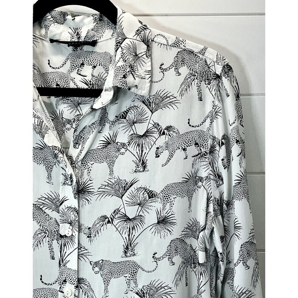Jane & Delancey Womens Small Leopard Animal Novelty Print Button Up Blouse Top